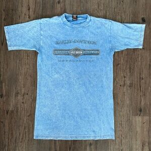 HARLEY DAVIDSON BLUE TIE DYE GRAPHIC ST. LOUIS DOUBLE SIDED TSHIRT MENS MEDIUM